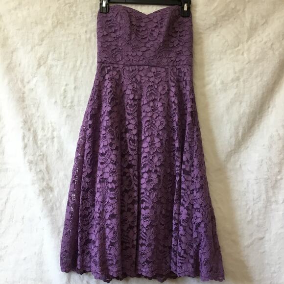 David's Bridal Dark Purple Strapless Lace Dress - Picture 3 of 14